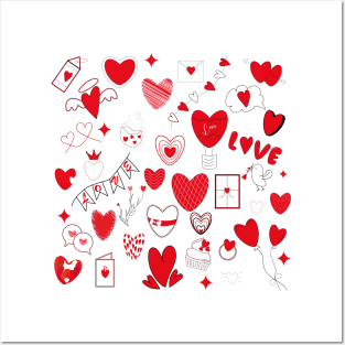 Doodle love set pattern Posters and Art